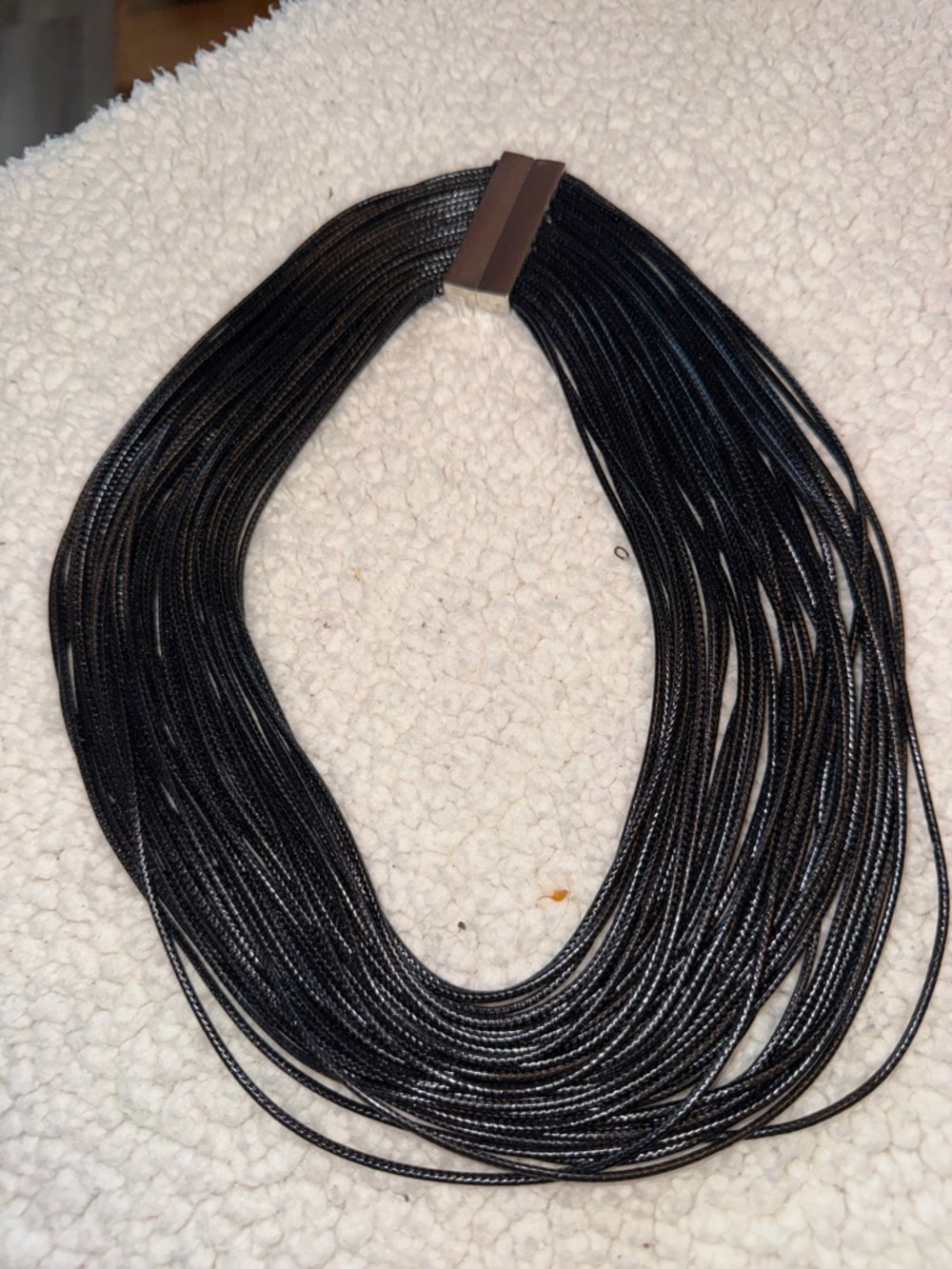 Layered Multi-Strand Black Cord Necklace with Magnetic Clasp